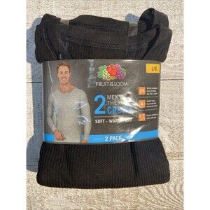 Fruit of The Loom Mens Black Waffle Crew Thermal Top 2-Pack Size L (42-44") NEW